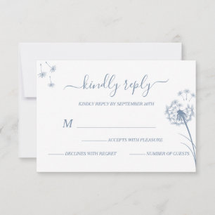 Cartão RSVP Casamento Floral Simples Azul