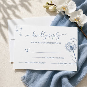 Cartão RSVP Casamento Floral Simples Azul