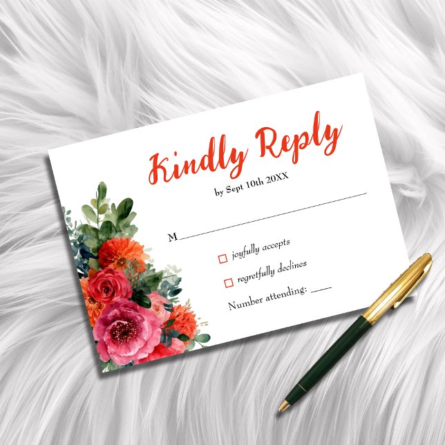 Cartão RSVP Casamento Floral Simples Laranja Blush Laranja (Criador carregado)