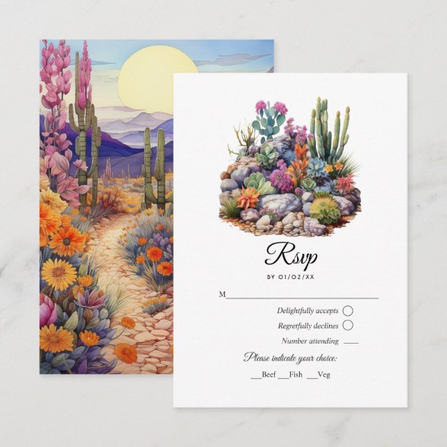 Cartão RSVP Casamento Floral Tons do Deserto (Frente/Verso)