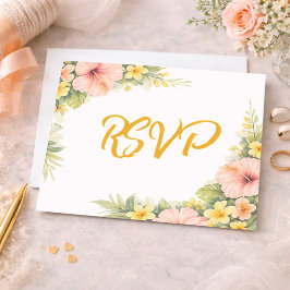 Cartão RSVP Casamento Floral Tropical Blush Hibiscus Jardim