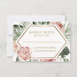 Cartão RSVP Casamento Floral Tropical e Folhas de Palmeira