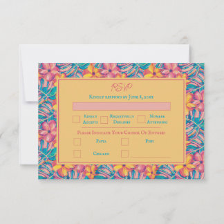 Cartão RSVP Casamento Floral Tropical Rosa e Amarelo