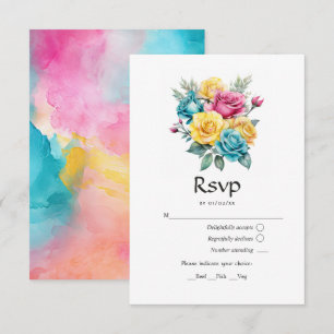 Cartão RSVP Casamento Floral Turquesa, Amarelo e Rosa