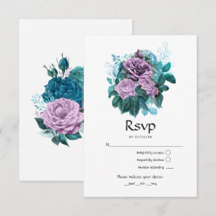 Cartão RSVP Casamento Floral Turquesa e Lavanda