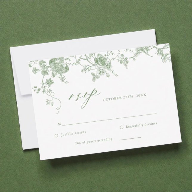 Cartão RSVP Casamento Floral Verde da Vitoriana Toile Sage (Criador carregado)