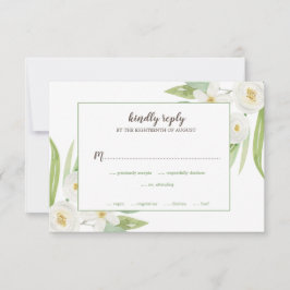 Cartão RSVP Casamento Floral Verde e Branco da Elegante Waterc