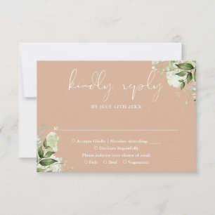 Cartão RSVP Casamento Floral Verde Elegante Bege
