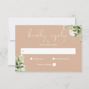 Cartão RSVP Casamento Floral Verde Elegante Bege