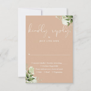 Cartão RSVP Casamento Floral Verde Elegante Bege