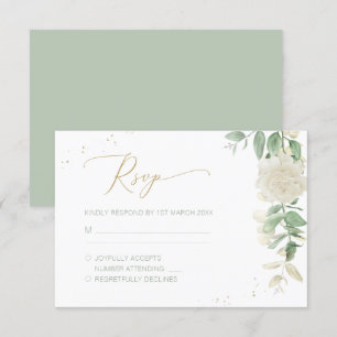 Cartão RSVP Casamento Floral Verde Elegante Moderno