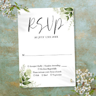 Cartão RSVP Casamento Floral Verde Elegante Rústico