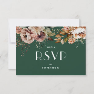 Cartão RSVP Casamento Floral Verde Floresta Escura Botânico