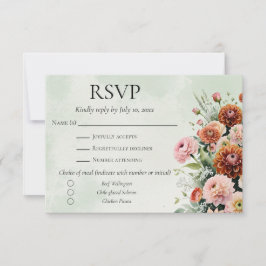 Cartão RSVP Casamento Floral Verde Laranja Laranja Verde