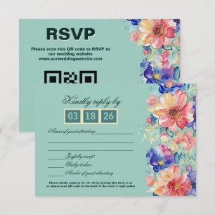 Cartão RSVP Casamento Floral Verde Menta Moderno