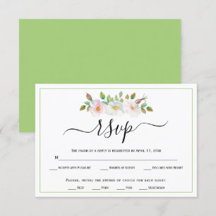 Cartão RSVP Casamento floral verde rosa de cachorro branco ros