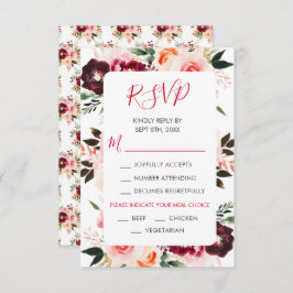 Cartão RSVP Casamento Floral Vermelho e Rosa Esbranquiçado