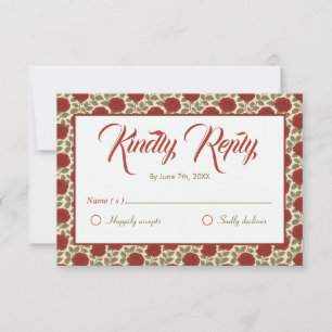 Cartão RSVP Casamento Floral Vermelho Elegante