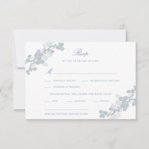Cartão RSVP Casamento Floral Vintage Azul Soft Romântico