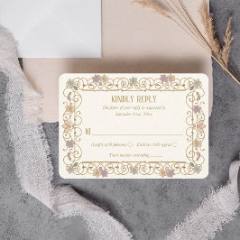 Cartão RSVP Casamento Floral Vintage Elegante Rococó Revival