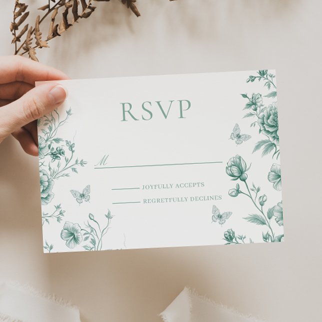 Cartão RSVP Casamento Floral Vintage Green Sage (Criador carregado)