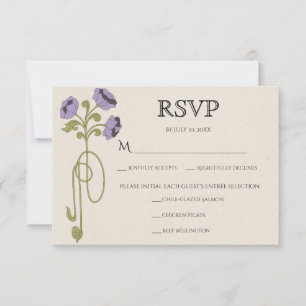 Cartão RSVP Casamento Floral Vintage Lilás Roxo Art Nouveau