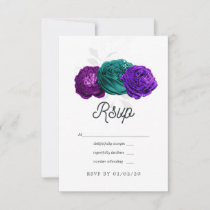 Cartão RSVP Casamento floral violeta e turquesa