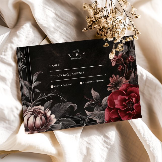 Cartão RSVP Casamento Floral Vitoriano Art Nouveau (Criador carregado)