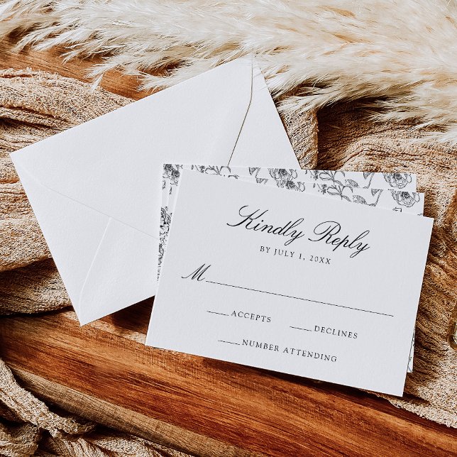 Cartão RSVP Casamento Floral Vitoriano da Chinoiserie Negra El (Criador carregado)