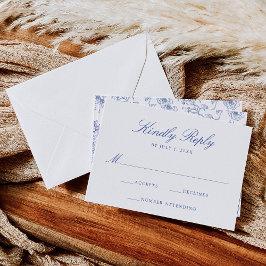 Cartão RSVP Casamento Floral Vitoriano de Chinoiserie Azul Ele