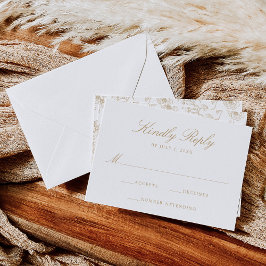 Cartão RSVP Casamento Floral Vitoriano de Chinoiserie Dourada 