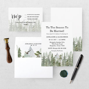 Cartão RSVP Casamento Floresta de Madeira Verde
