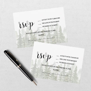 Cartão RSVP Casamento Floresta de Madeira Verde