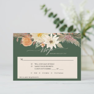 Cartão RSVP Casamento Floresta Floral Outono Verde Grama Pampa