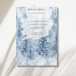 Cartão RSVP Casamento Floresta Montanha Pinheiro Neve Inverno