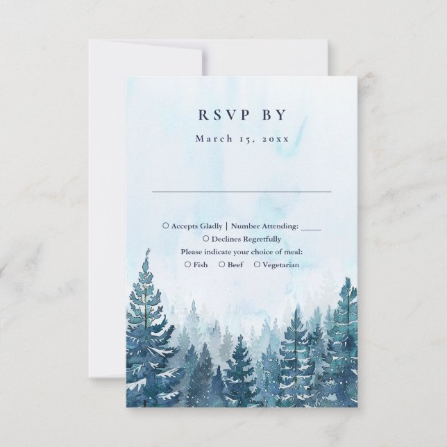 Cartão RSVP Casamento Florestal de Árvore de Pinheiro em Aquar (Frente)