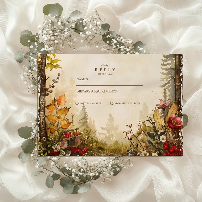 Cartão RSVP Casamento Florestal de Queda de Woodland (Criador carregado)