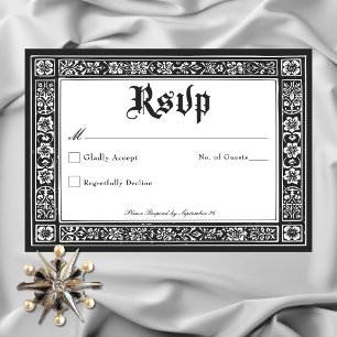 Cartão RSVP Casamento Florestal Ornamental Negra Gótica