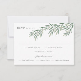Cartão RSVP Casamento Folhagem Verde Elegante