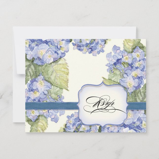 Cartão RSVP Casamento Formal Azul Hydrangea Bracket (Frente)