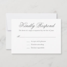 Cartão RSVP Casamento Formal Cinza Tradicional Elegante