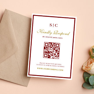 Cartão RSVP Casamento Formal Clássico com Monograma em Borgonh