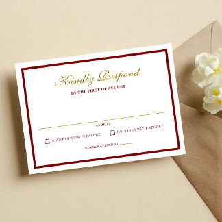 Cartão RSVP Casamento Formal Clássico com Monograma em Borgonh