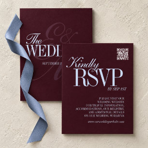 Cartão RSVP Casamento Formal com Código QR em Tons de Ameixa e