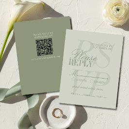 Cartão RSVP Casamento Formal com Roteiro Moderno em Verde Sage