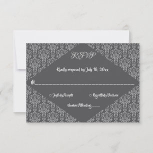 Cartão RSVP Casamento Formal da Cinza Clássica Ornamentado Ele