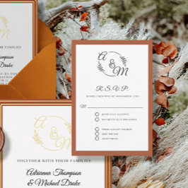 Cartão RSVP Casamento Formal De Laranja Queimado E Simples