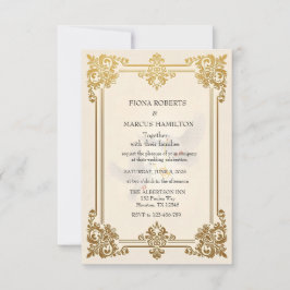 Cartão RSVP Casamento Formal De Luxo Dourado Elegante