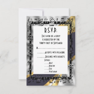 Cartão RSVP Casamento formal de ouro negro e cisne R.S.V.P.