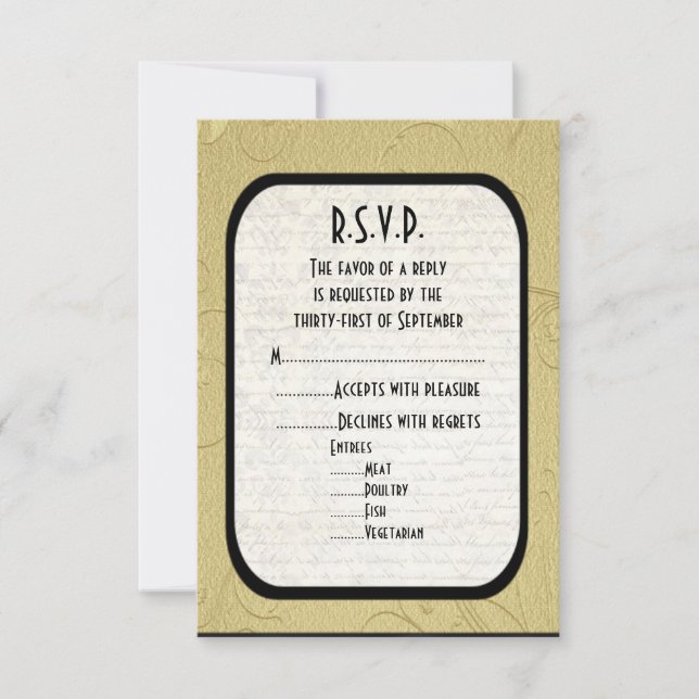 Cartão RSVP Casamento formal de ouro R.S.V.P. (Frente)